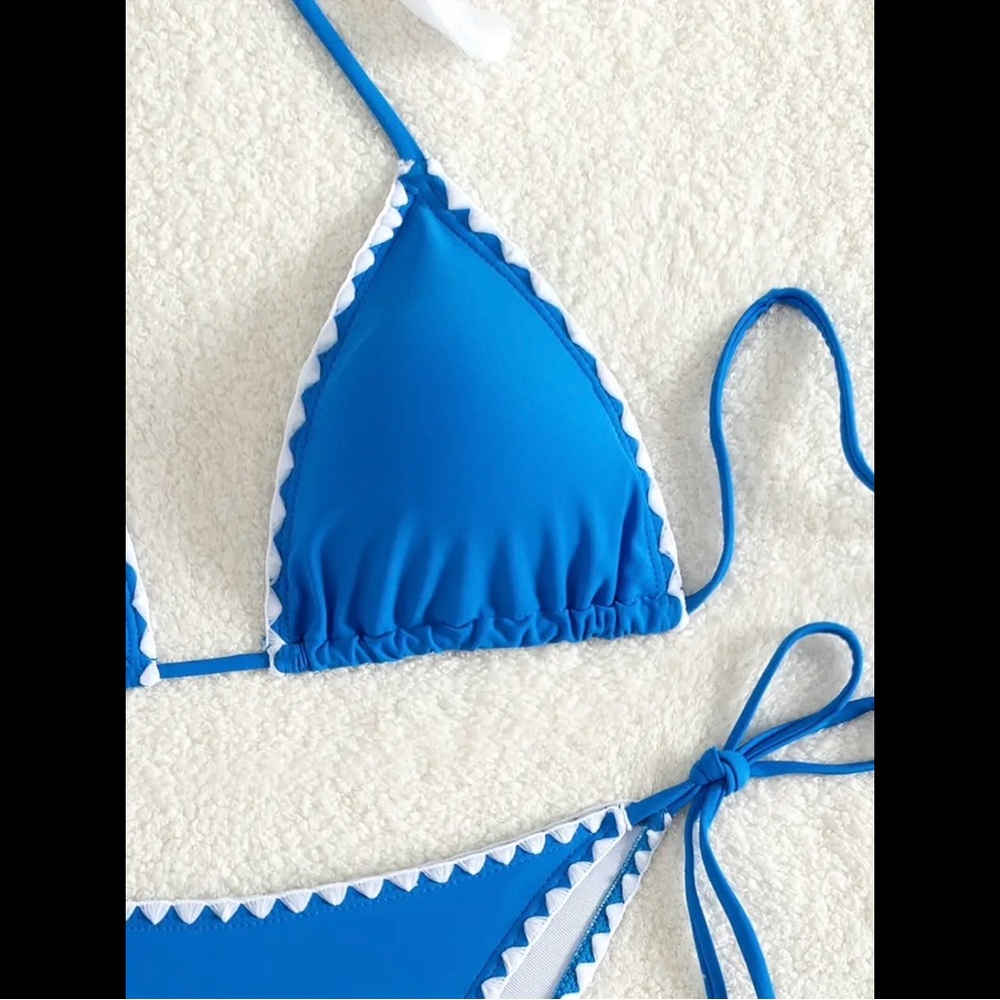Blue & White, Boho, Tassel, Bikini Set - Picture 4 of 7
